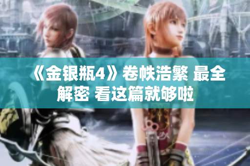 《金银瓶4》卷帙浩繁 最全解密 看这篇就够啦